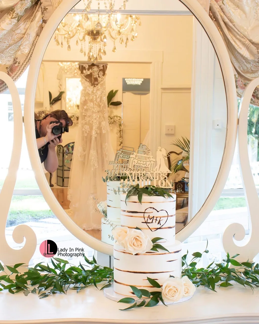 Floral ceremony arch in the garden setting