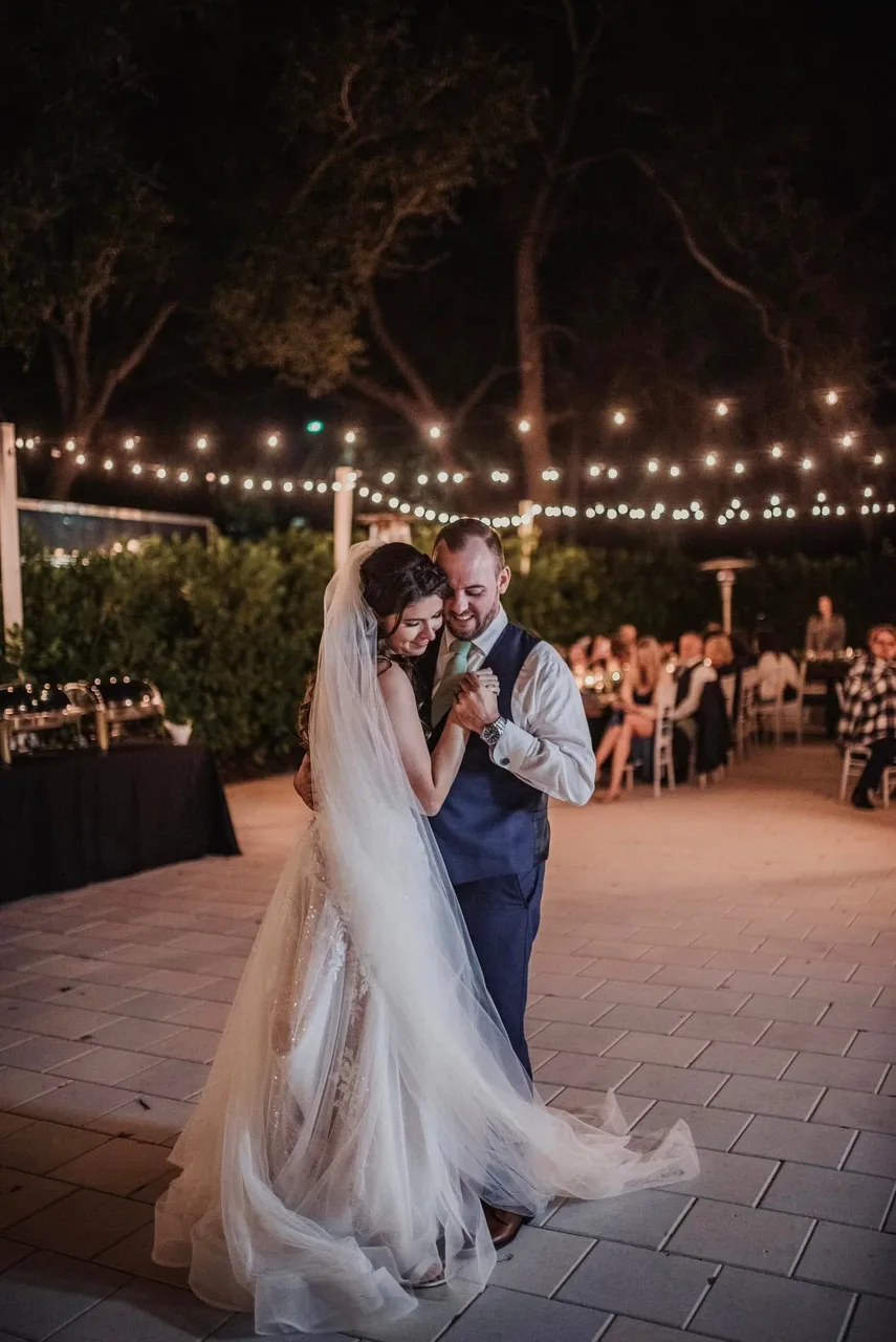 Dance floor glowing under string lights at The Tree House